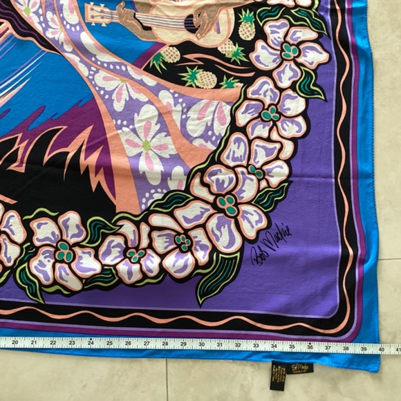 Bob Mackie Huge Wearable Art 100% Silk Wrap Scarf Shawl Hawaiian/Polynesian Vtg - Picture 8 of 10